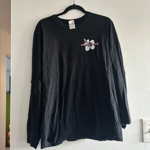 Trader Joes Black Long Sleeve T Shirt Hibiscus Flower Logo Women Medium